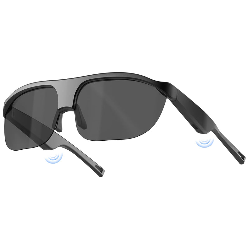 Polarized Bluetooth Smart Sunglasses with Built-in Mic, Open-Ear Audio, IP65 Waterproof & 5-Hour Battery (Black) Black