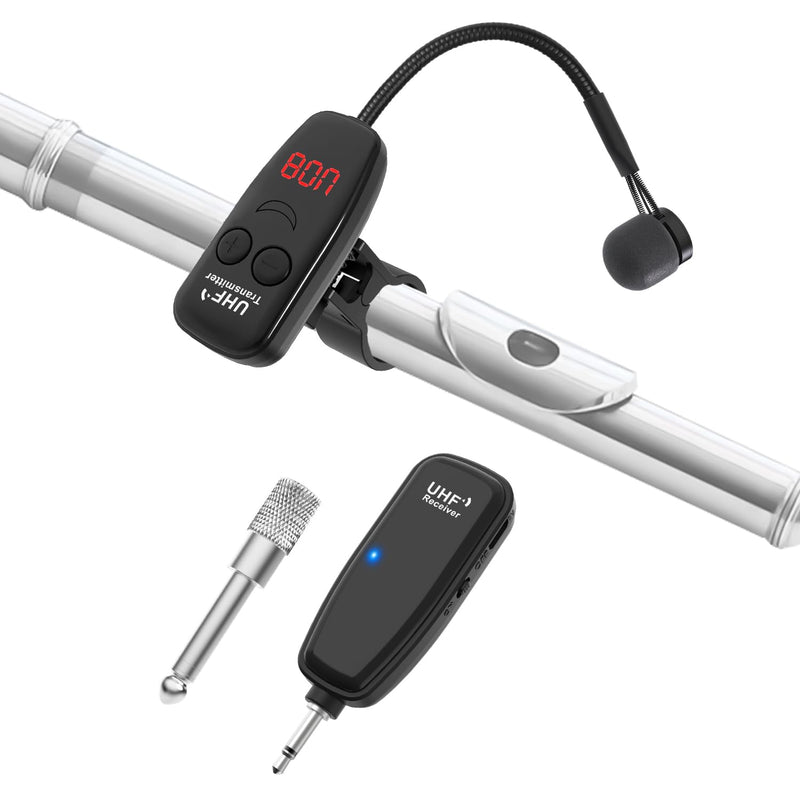 XIAOKOA Wireless Microphone,UHF Wind Instrument Clip Microphones,Rechargeable Receiver and Transmitter Mic System,130ft Range with Digital Screen,Great for Flute, Piccolo, Clarinet