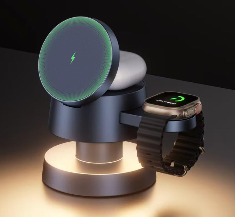 [AUSTRALIA] - iVANKY for iPhone 16 Pro Max 4 in 1 Wireless Charging Station with Mushroom Light for MagSafe Magnetic Charger, 22.5 W Travel Stand, 3 in 1 Fast Charge Multiple Devices, Apple iWatch Ultra, Airpods 4 in 1 with Night Lamp Without Power Adapter 