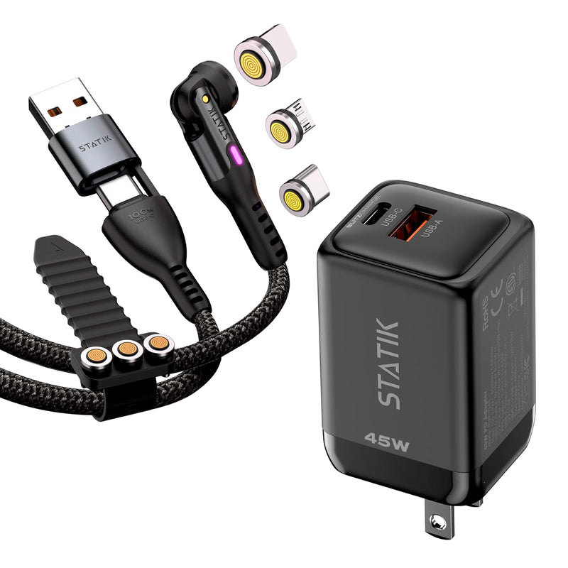 Statik 360 Pro Magnetic Charging Cable (10FT) & 45W GaN Charging Block