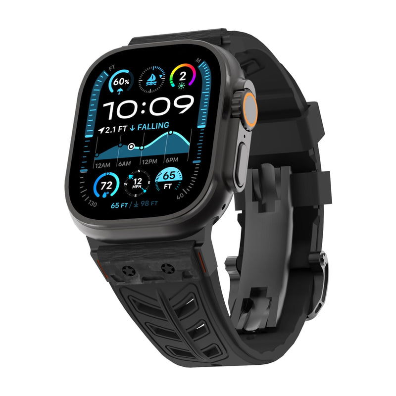 Band for Apple Watch 46mm 49mm 45mm 44mm Carbon Fiber Inlay Fluoroelastomer (FKM) Sport Wristband Sweat-proof Strap for Men's iWatch Series 11/10 9 Ultra 3/2/1 SE 8 7 6 5 4 3 2 1 Band 42mm (Black) Black
