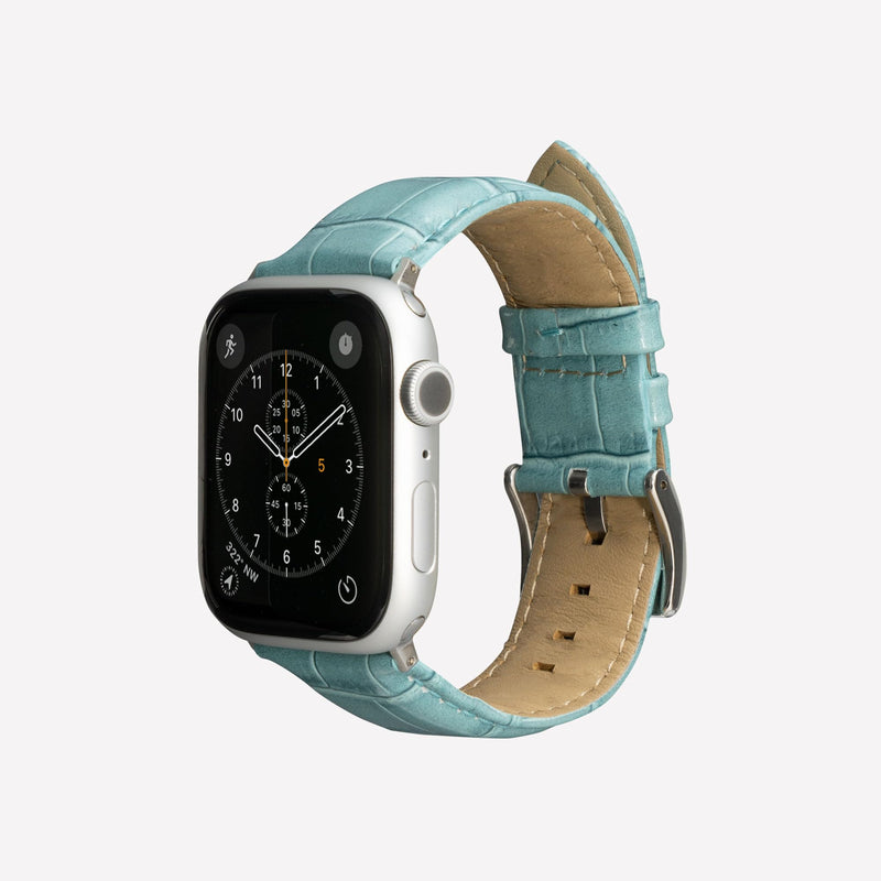 ZTAR Watch Strap Band for Apple Watch Ultra iWatch 2/1 Series 9/8/7/6/5/4/3/2/1/SE 49MM/45MM/44MM/42MM Premium Alligator Calf Leather Strap Wristbands Replacement Men Women - CROC TOUCH BLUE