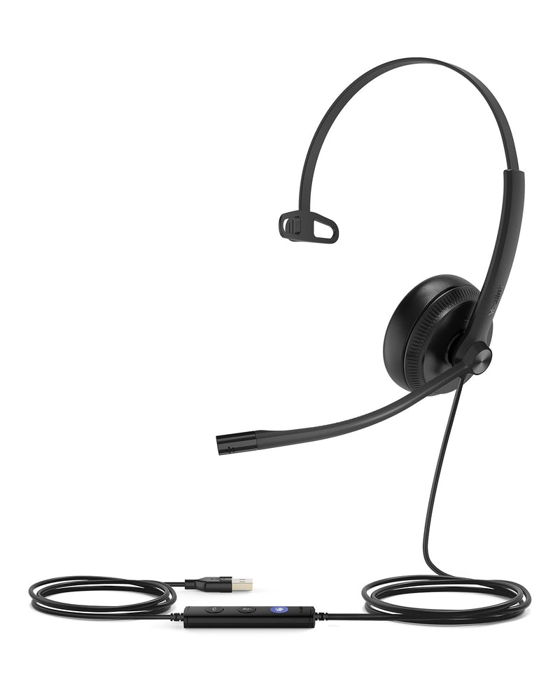 [AUSTRALIA] - Yealink UH34 Wired Headset, Single Ear USB Headphones with Noise Cancelling Mic, Teams Certified, Mono Headset for PC Laptop VoIP Phone, All Day Comfort Design, Mute Button 