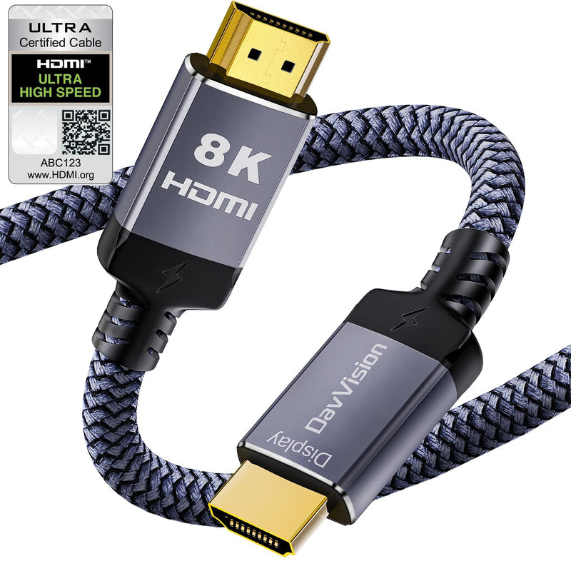8K Fiber Optic HDMI Cable 33 Feet, Long HDMI 2.1 Cable High Speed Unidirectional 8K@60Hz HDMI Braided Cord Support eARC/Dynamic HDR/HDCP/3D,Compatible with PS5 PS4/HDTV/Xbox Series Grey 33FT