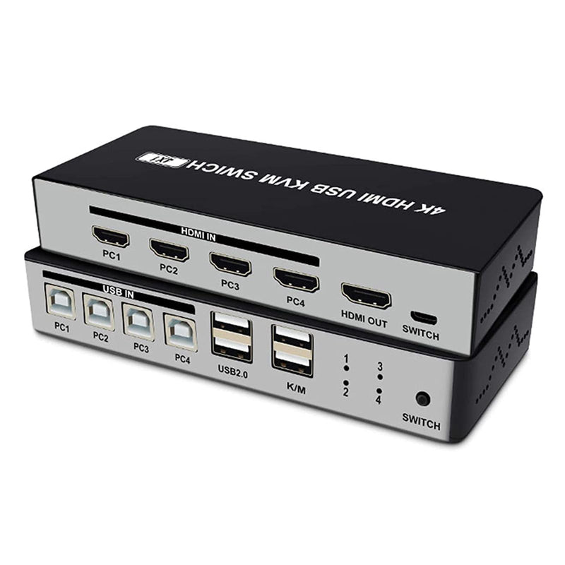 [AUSTRALIA] - UHD HDMI KVM Switch, Max 4K@30Hz Selector Switch, HDMI Switcher 4x1 with 4 USB Ports Peripheral Box Switching Hub,1 Button Switch and 4 Cables, 4 Switching Ways for Option 