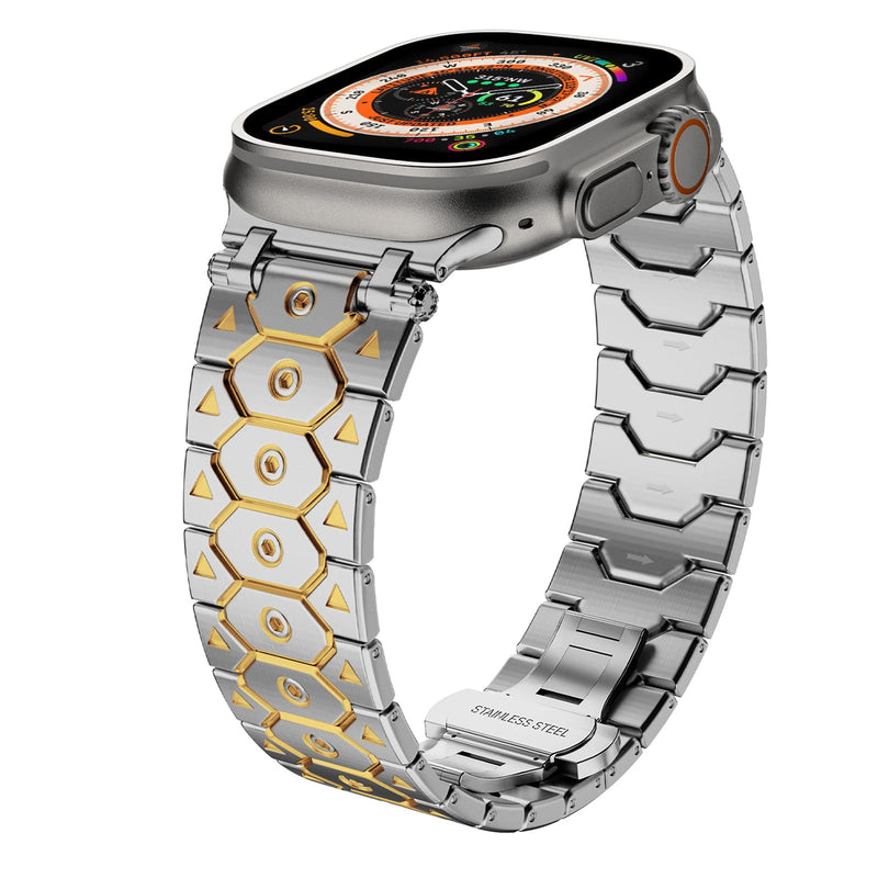 Stainless Steel Watch Band Compatible with Apple Watch Band for Men 49mm 45mm 44mm 42mm 41mm 40mm 38mm, Octagon Shape Titan Metal Strap for iWatch Bands Ultra 2, SE, Series 9 8 7 6 5 4 3 2 1 42/44/45/46/49mm Siver&Gold
