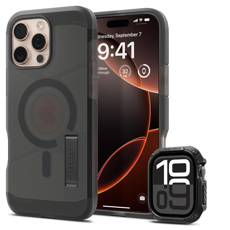 Spigen Tough Armor MagFit Designed for iPhone 16 Pro Case and Tough Armor Designed for Apple Watch Series 11/10 46mm