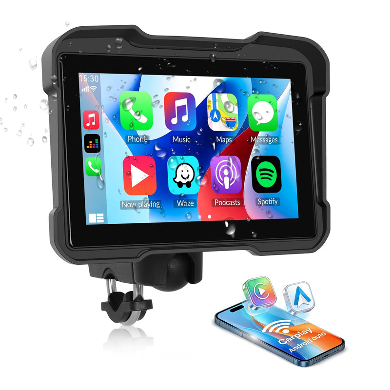 5 Inch IPS Waterproof Portable Motorcycle CarPlay Screen with Wireless CarPlay&Android Auto,GPS Navigation,Bluetooth,EQ,TF Port,Voice Control,IP67 Waterproof 5 inch with Carplay