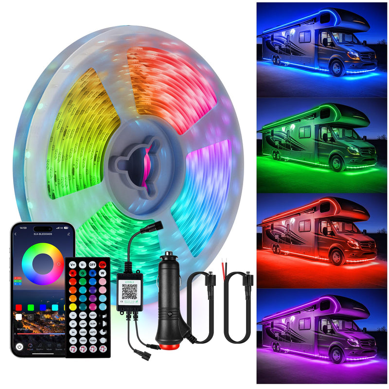 [AUSTRALIA] - RV Awning Lights, 20ft 12V LED Light Strip with Remote and App Control, Waterproof RGB RV Exterior Light for Motorhome Camper Travel Trailers Food Trucks, RV Outdoor Lights 1 Pack 