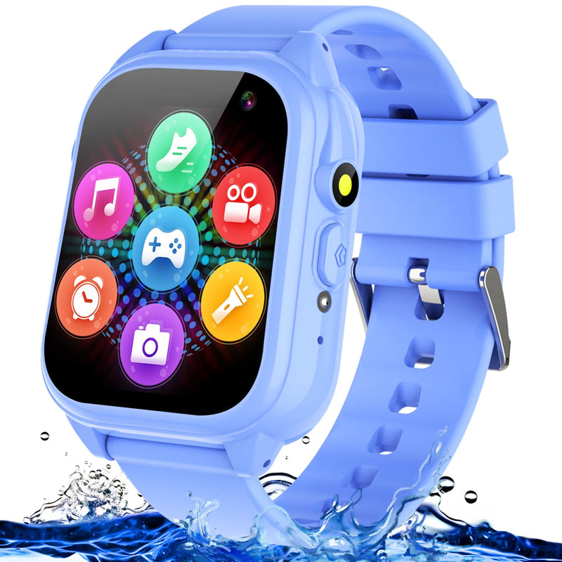 Waterproof Smart Watch for Kids 3-12 Years Old Boys Toys with 26 Games, Video Camera, Pedometer, Music Player, Alarm Clock, Flashlight, HD Touchscreen Toddler Watches Girls Birthdays Gifts (Blue) Blue