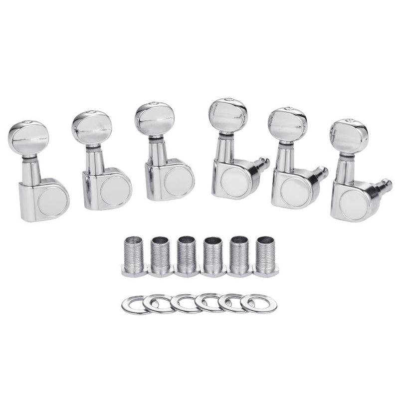 KAISH 6 Inline Guitar 2 Pin Tuners Tuning Keys Pegs Dual Pin Tuning Machine Heads for Squier Strat/Tele/Ibanez/Yamaha/Import Style Guitars Mini Oval Button Chrome