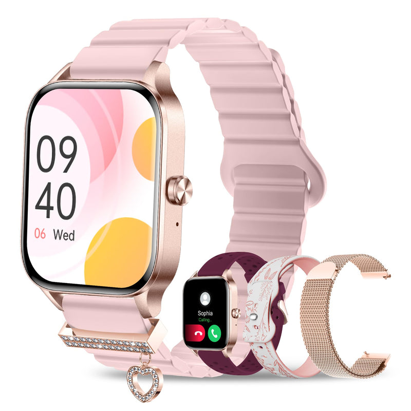 Iaret Smart Watch for Women, 4 Bands 1.85" DIY Dial Smartwatch with Bluetooth Call, Fitness Tracker with 100 Sports Modes Heart Rate Sleep Monitor Pedometer Compatible with iPhone & Android Rose