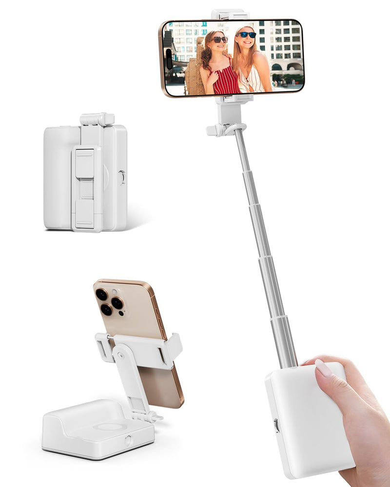 Viozon Foldable Phone Selfie Stick,360° Rotatable Phone Holder with Aluminum Alloy Telescopic Tube,Wireless Connection & One-Click Shooting for Vlog/Live Streaming/Video Recording/Outdoor Photography White