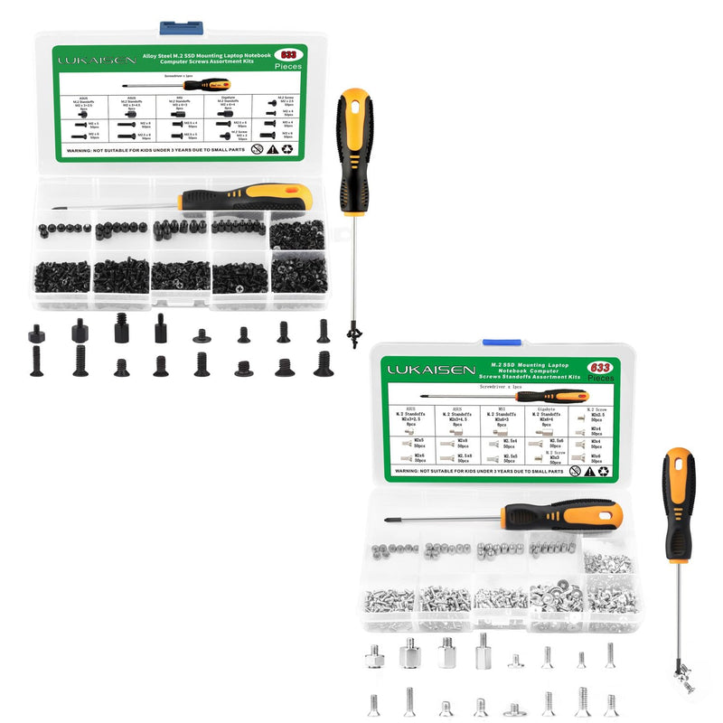 633PCS Carbon Steel NVMe Screw M.2 SSD Mounting Kit and 633PCS Nickel-Plated Laptop Screws NVMe Screw M.2 SSD Mounting Kit