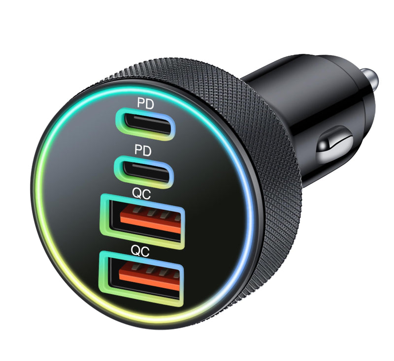 USB C Car Charger, 4-Port 90W Dual USB-C & USB-A Car Charger Adapter PD/QC Multi Port Fast Charging Cigarette Lighter for iPhone 16 15 14 13 12 11 Pro Max, iPad, Samsung S24 S23 S22, Pixel, Android