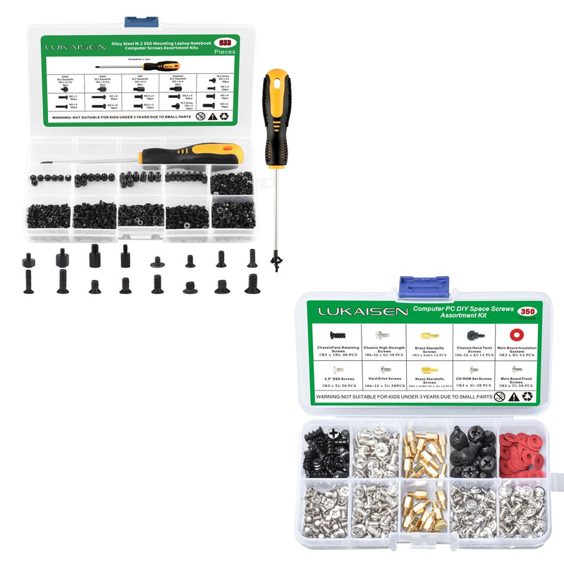 633PCS NVMe Screw M.2 SSD Mounting Kit and 350 Pcs #6-32 Male to M3 Computer Screw Set