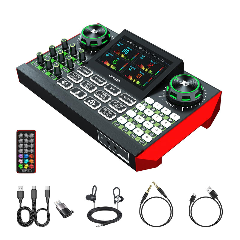 [AUSTRALIA] - Audio Mixer Podcast Equipment Bundle, XLR Studio Live Sound Card for Streaming Podcasting, Audio Interface DJ Mixer Sound Board for Microphone PC Mobile TikTok YouTube Video Content Creating Be-G9-US 