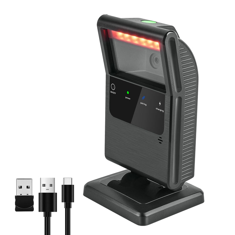 [AUSTRALIA] - OBZ 2D QR Bluetooth Wireless Barcode Scanner Hands-Free Omnidirectional Desktop Barcode Scanner, Bluetooth 2.4G USB Wireless Barcode Reader for Supermarket, StorePOS,PC Rectangle 
