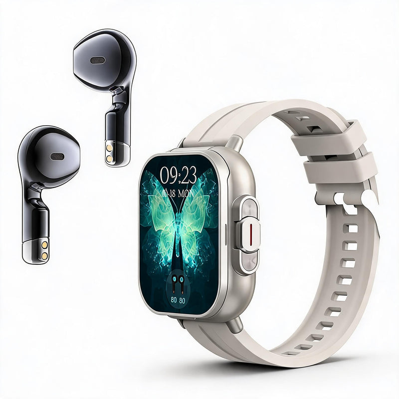 Zopsc Smart Watch with Earbuds, 2.01 Inch HD Touch Screen 2 in 1 Smartwatch for iOS for Android, Sport Fitness Tracker Watch with Bluetooth Earbuds for Men Women (Silver) Silver