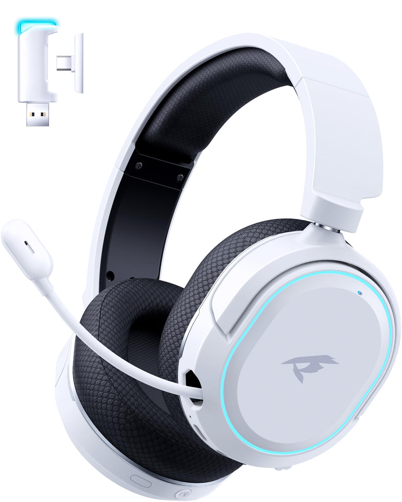 [AUSTRALIA] - Wireless Gaming Headset, 7.1 Surround Sound, 2.4GHz USB Gaming Headphones with Bluetooth 5.4, 100H Battery, ENC Noise Canceling Mic, RGB Light, Wireless Headset for PC PS5 PS4 Mac Switch (Black-White) Black-White 