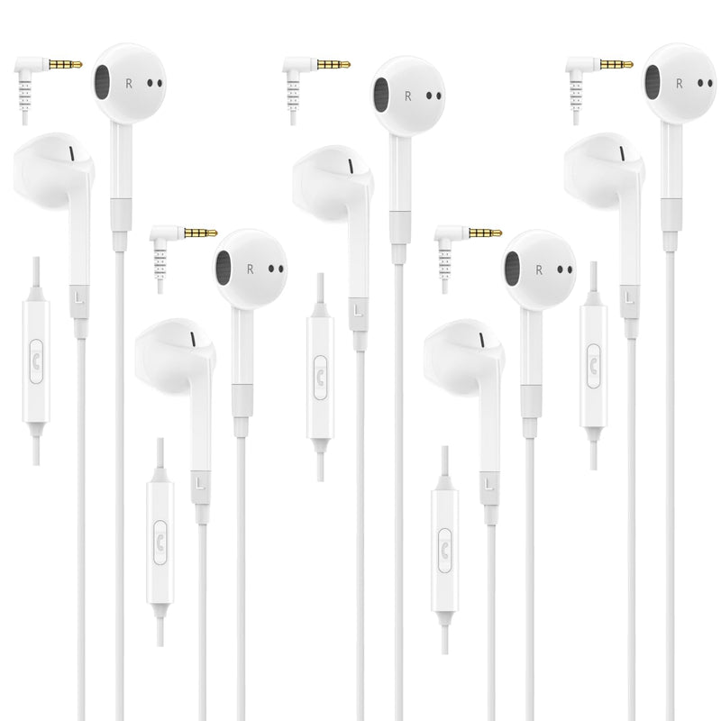LUDOS FEROX 5 Pack Wired Earbuds in-Ear Headphones, 5 Year Warranty, Earphones with Microphone, Noise Isolation for 3.5mm Jack Ear Buds for iPhone, Samsung, Computer, Laptop, Kids, School Students