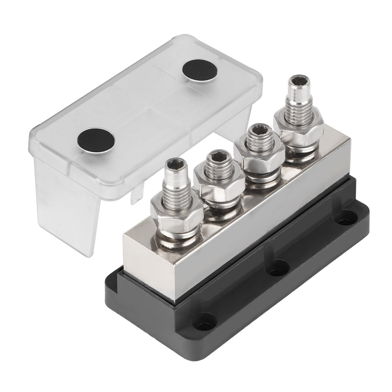 600A Bus Bar Power Distribution Block 12-48V Terminal Block 4x3/8(M10) Studs Marine Battery Bus Bar with Waterproof Cover Quick Mount for Automotive Car Boat Solar System (Black) ﻿ 600A 4 x 3/8"(M10) Studs-Black