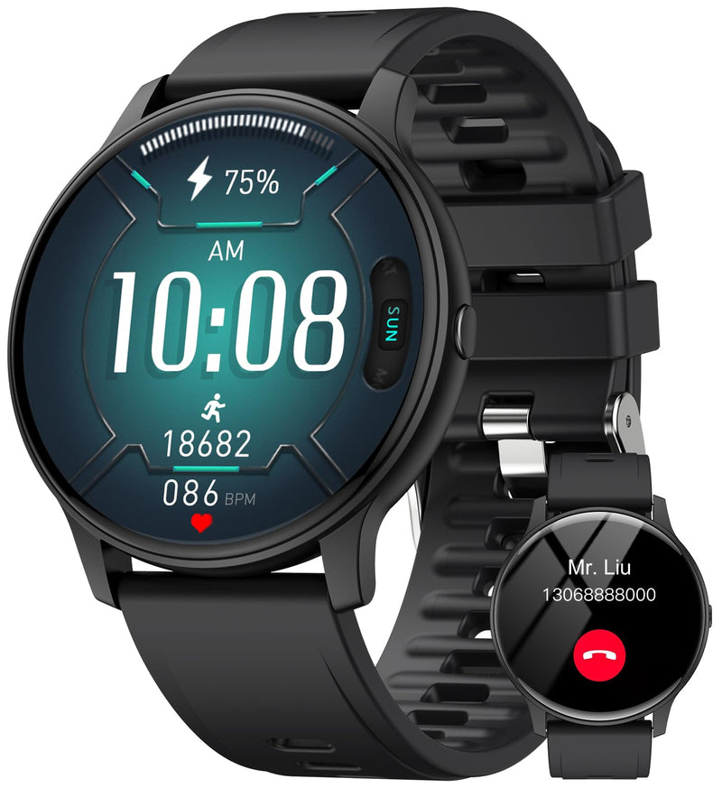 Smart Watches for Men Women, 1.3" Smart Watch(150+ DIY Dials), Fitness Tracker Smartwatch with Heart Rate/Blood Pressure/Sleep Monitor, Calories, Step Counter, IP68 Fitness Watch for Android iPhone Black