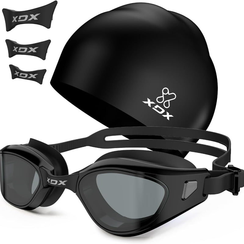 [AUSTRALIA] - XDX Swim Goggles with Swim Cap Anti-Fog Pool Goggles with Detachable Lenses Swimming Goggles Cap Set for Youth Men Women A3(smoke Gray+swim Cap) 
