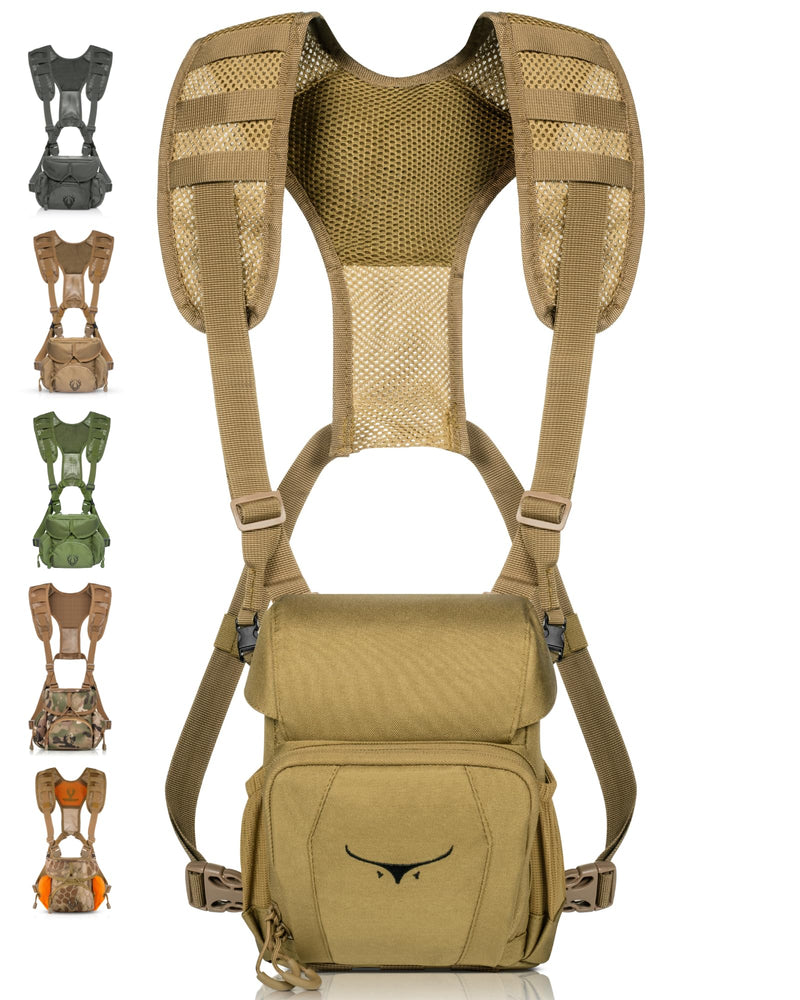 [AUSTRALIA] - Binocular Harness Chest Pack - Lightweight Hunting Chest Rig with Rangefinder Pouch, MOLLE System Bino Harness for Bow Hunting, Tactical Chest Pack for Men, Veteran Owned Gear, Coyote 