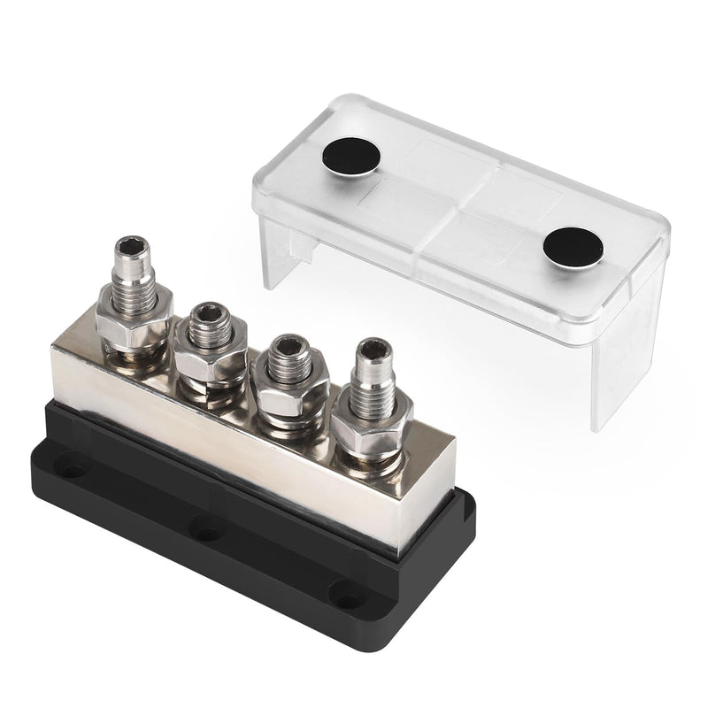 600A Power Distribution Block with Cover 4 x 3/8" (M10) Studs Bus Bar Terminal Block Max 48V for Automotive Car Boat, Black 600A 4 x 3/8"(M10) Studs-Black