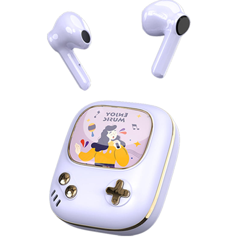 ANCwear Retro Game Console Design Wireless Bluetooth in-Ear Headphones with Charging Case (Violet) Violet