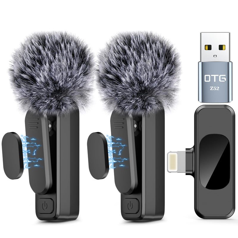 NICHOM Wireless Lavalier Microphone for iPhone iPad,MacBook,Mini Mic with Noise Reduction,Lightning Microphone for Video Vlog,TikTok,YouTube,Interviews,Live Streaming,2 Pack(for iPhone 14 and Below) Lightning