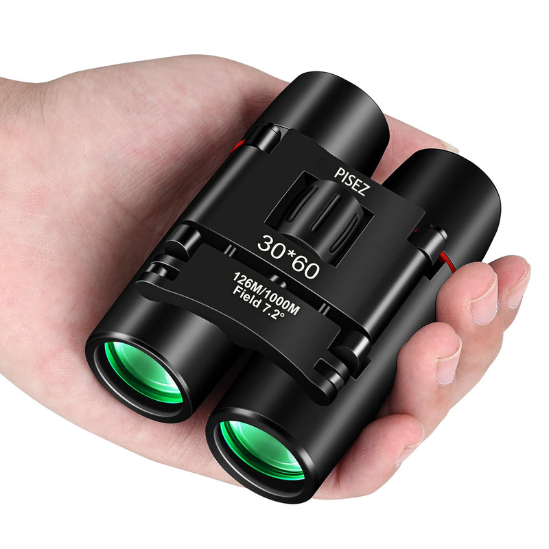 PISEZ 30X60 Compact Binoculars for Adults and Kids，Lightweight Foldable Easy Focus Small Binoculars for Bird Watching Hunting Concert Traveling Theater Opera Sightseeing black