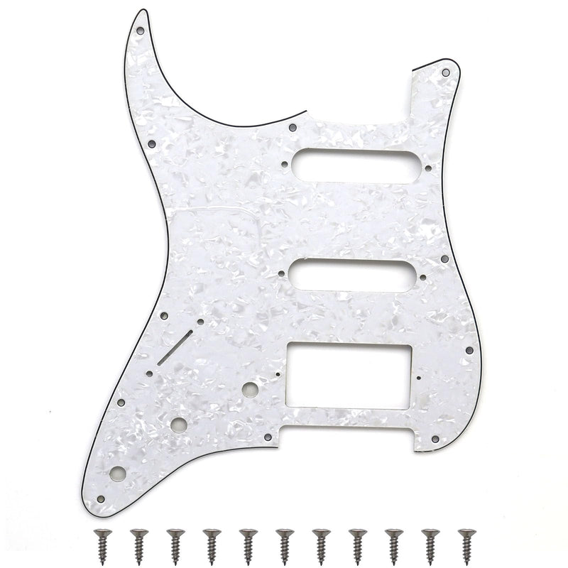 Left Handed White Pearl 3 Ply 11 Hole Strat Electric Guitar Pickguard HSS Pick Guard for Fender USA/Mexico Stratocaster/Strat Style Guitar Parts, with Pickguard Screws