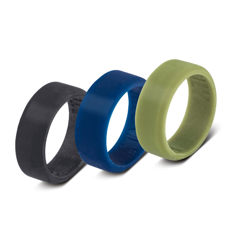 Manly Bands Silicone Rings: Flexible 8mm Beveled Bands for Men, Durable Comfort Fit Wedding Ring Alternative for Gym, Workouts, Outdoor Work & Active Lifestyle The OG 3-pack 12
