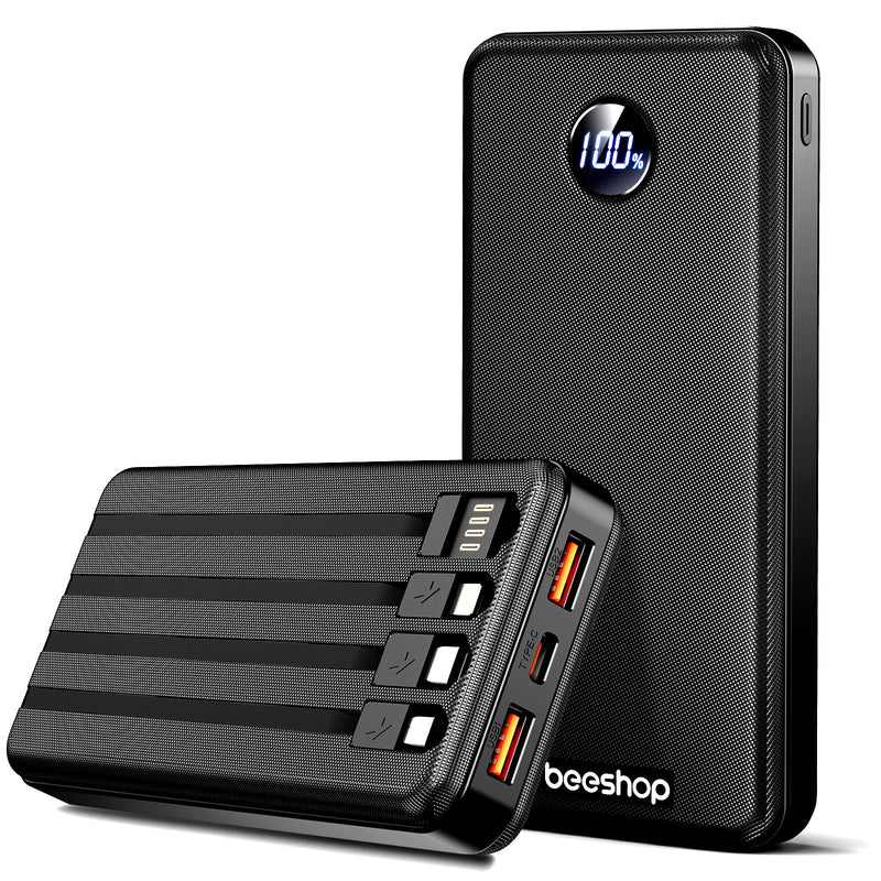Portable Charger Power Bank - 37000mAh Portable Phone Battery with 4 Built-in Cables, 22.5W Fast Charging Battery Pack Bank Compatible with iPhone 16 15 14 13 Android Samsung Google Pixel etc(1 Pack) Black
