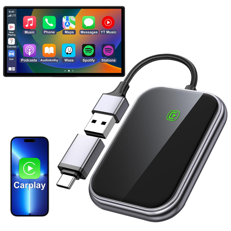Wireless CarPlay Adapter - Fast & Stable Connection for Carplay Wireless Adapter Convert Factory Wired to Wireless CarPlay Dongle Plug & Play Car Play Fit for iPhone iOS 10+ (Grey) Grey