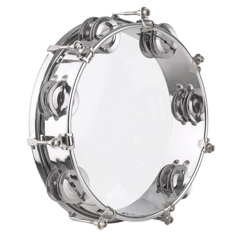 Tambourine, Handbell, Jingle Bell Double Row Metal Cymbals Drum Instrument, Handheld Percussion for Dancing, Singing, Karaoke, Music Class (8-inch) 8-inch