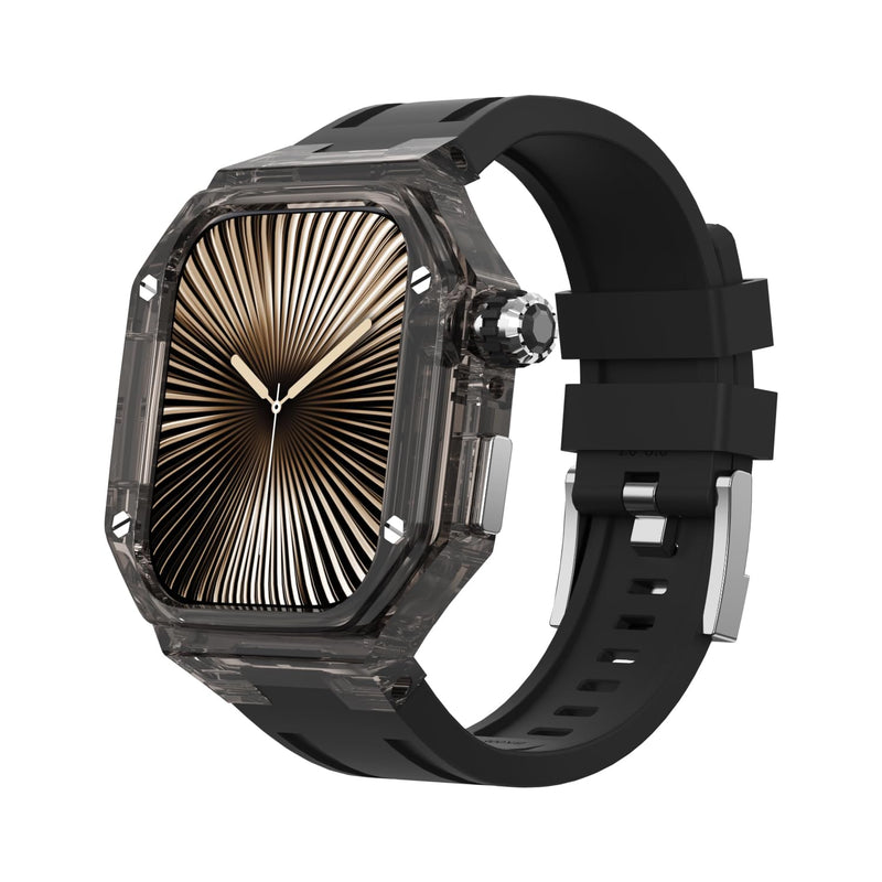 Transparent Crystal Case and Band for Apple Watch Series 11/10 46mm/42mm, Luxury Clear Designer Rugged Military Protective Cover Tactical Heavy Duty Protection for iWatch Black