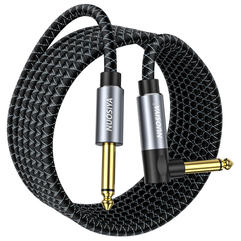 Guitar Cable 10FT, Electric Instrument Bass AMP Cord 1/4 Inch TS Guitar Cables with OFC-Graphene Hybrid Shield for Electric Mandolin, Pro Audio (Straight to Right Angle) Braided Black
