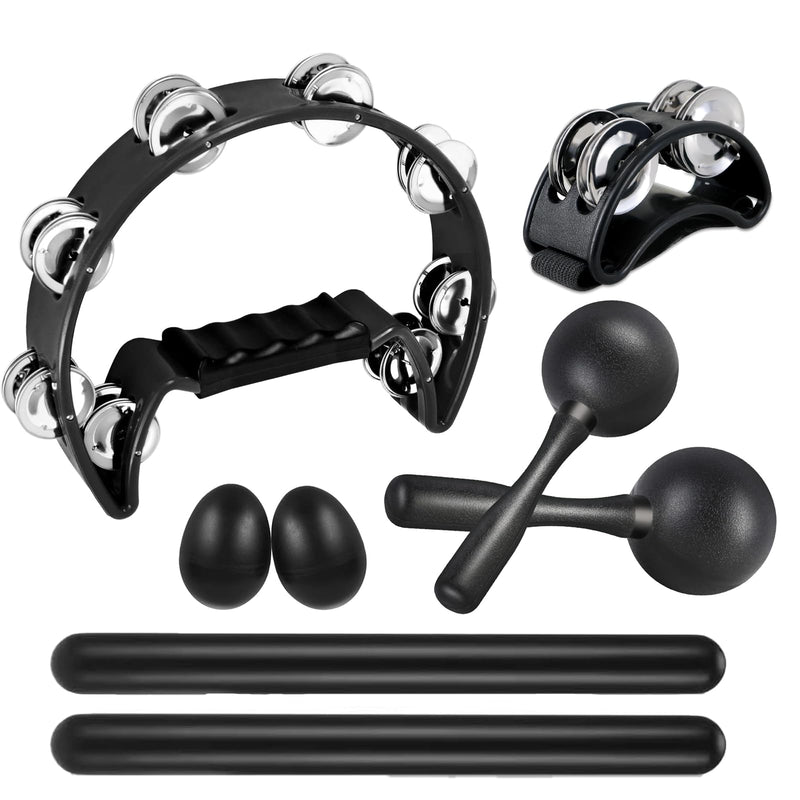 [AUSTRALIA] - 8 Pcs Tambourines for Adults Metal Jingles Half Moon Tambourine, Foot Tambourine, Wood Rhythm Sticks，Egg Shakers, Sand Hammer, Hand Percussion Instrument Set for Party, KTV 