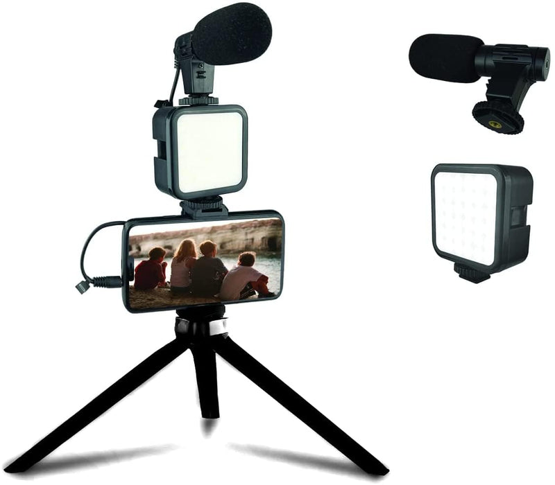 Starter Vlogging Kit for iPhone, Android with 10" Tripod, 36 LED Light, Phone Holder Mount and Mini Shotgun Microphone for Live Stream, Video Calls, Vlogging, YouTube, Instagram TikTok 1) Starter Kit