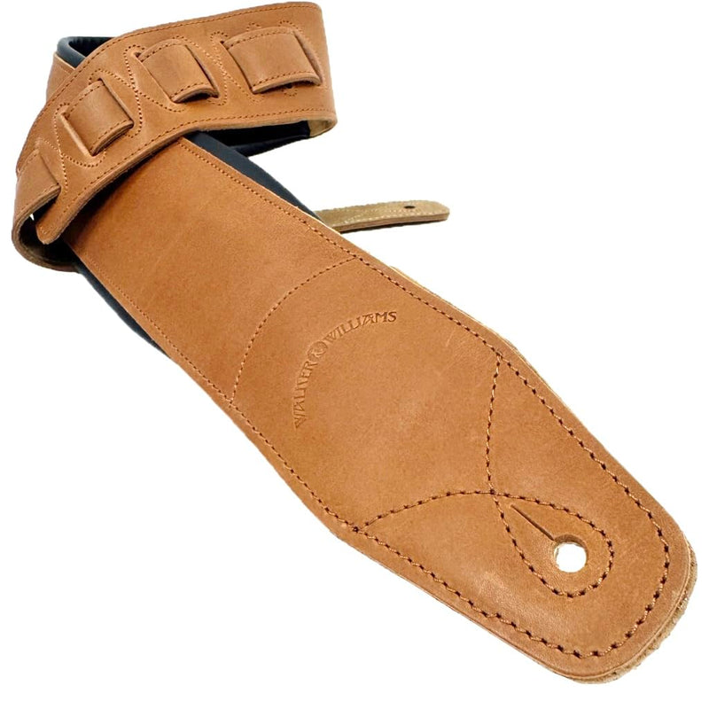 Walker & Williams B4B-LBRN Rustic Whiskey Tan Finish 4" Wide Double Padded Premium Brown Heirloom Grain Leather Guitar And Bass Strap For Acoustic, Electric, And Bass Guitars