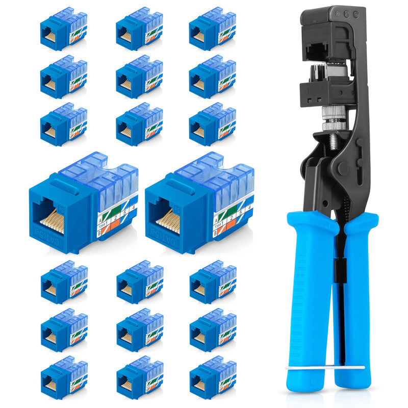Everest Media Solutions Bundle – 2 Items: easyJACK - Speed Termination Tool + 20 Pack of RJ45 CAT5e UTP Keystone Jacks - Blue