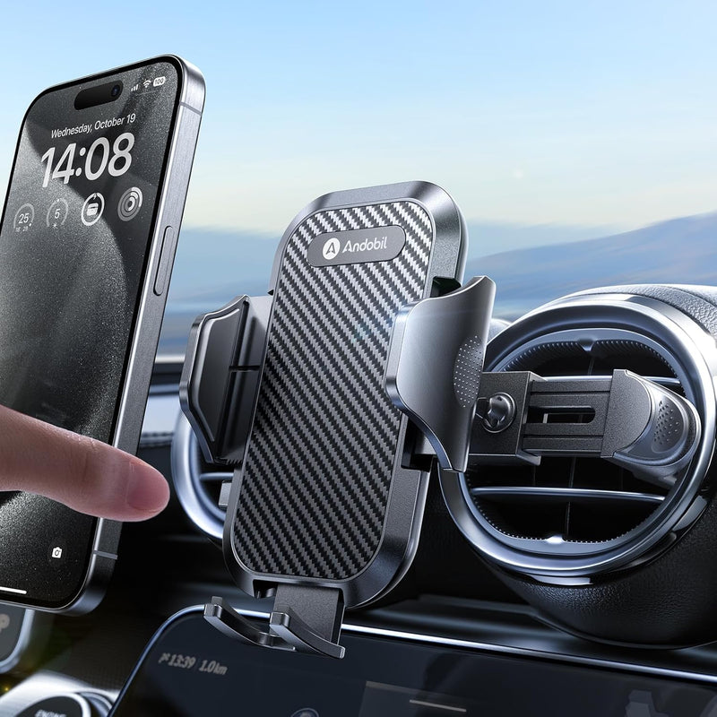 andobil Universal Car Phone Holder [Round Vent Friendly] Phone Mount for Car Circle Vent, Sturdy Clip 360° Rotation Cell Phone Car Holder Mount for Ford Mercedes Benz Toyota BMW fit iPhone Samsung Black