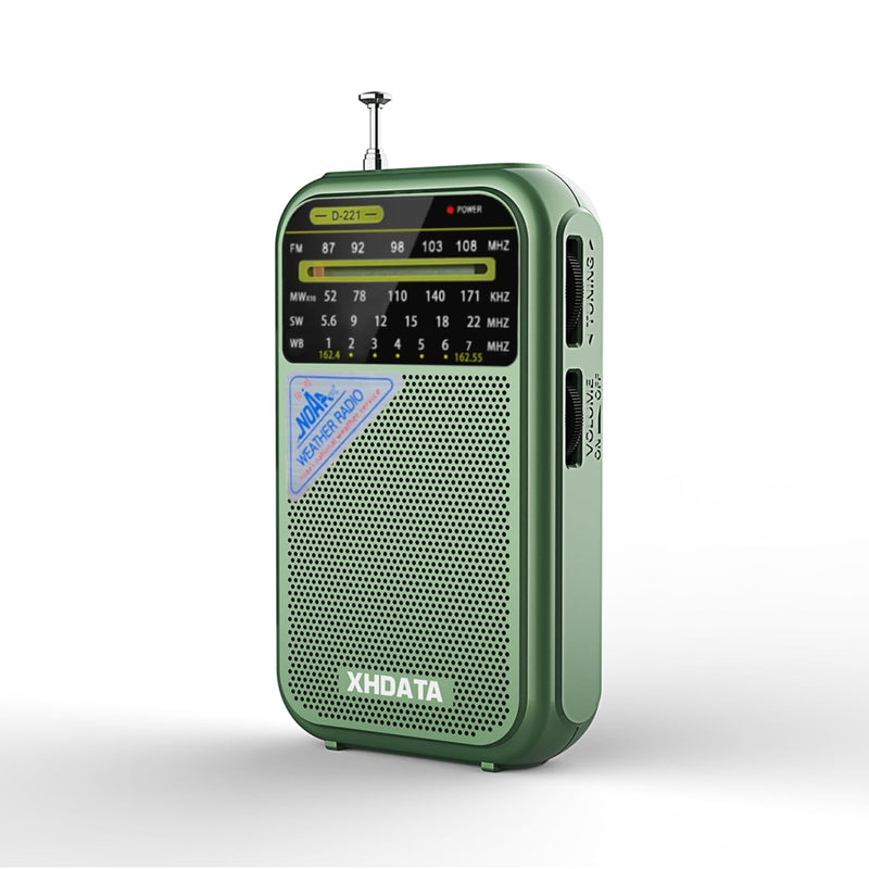 [AUSTRALIA] - XHDATA D221 NOAA Weather Radio Portable AM FM Shortwave Radio Receiver, 2 AA Battery Operated, Transistor Radio with Excellent Reception for Gift, Family, Elder (Green) Green 