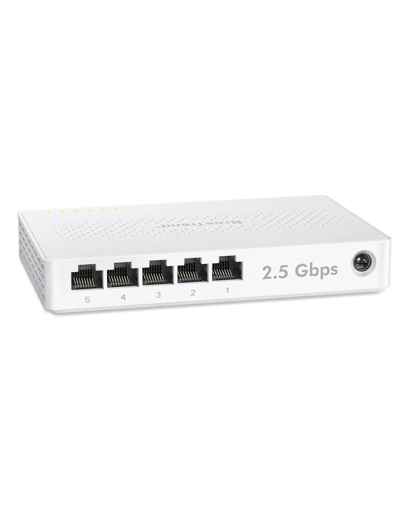 BrosTrend 5 Port 2.5Gb Switch Unmanaged for PC, Game Consoles, NAS, Server | 2.5 Gigabit Ethernet Switch Multi-Gigabit Plug & Play for Gaming, Fanless Quiet, Desktop / Wall Mount, Lifetime Protection