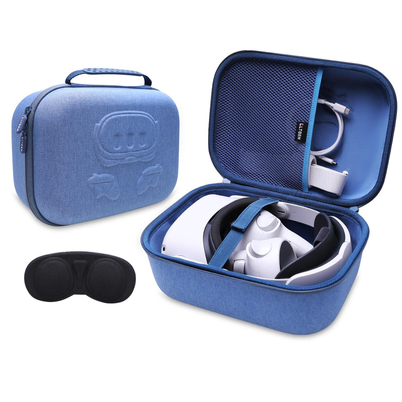 LTGEM VR Case Compatible with Meta Quest 3S / Quest 3 / Quest 2 / Vision Pro, Portable VR Gaming Headset and Touch Controllers Case with Lens Protector, Suitable for Travel and Home Storage(Blue) blue