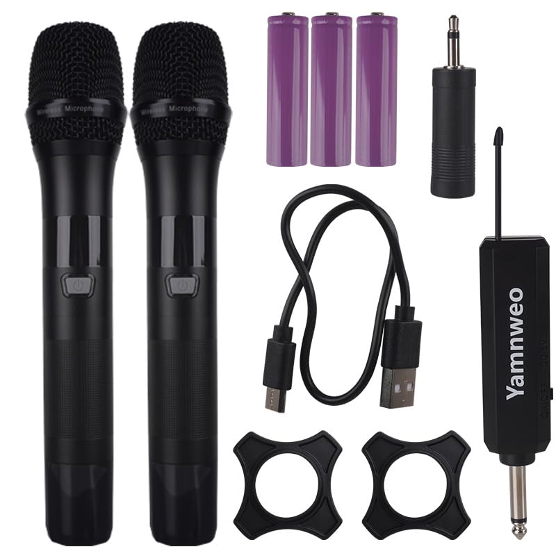 [AUSTRALIA] - AX322 Professional UHF Wireless Dynamic Microphone Set, Dual Microphones with Rechargeable Receiver, Plug and Play, Suitable for Karaoke and Musical Instruments 