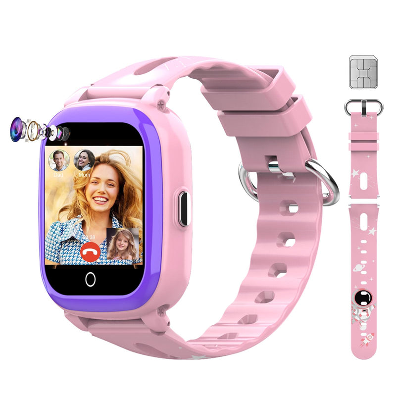 Wonlex 4G Kids Smartwatch GPS Tracking(SIM Card Include), 1.4 Inch Phone Watch for Girls and Boys with SOS, Camera, Video Calling, Music, Pedometer, Birthday Gift for 4-12 Years Old (Pink)